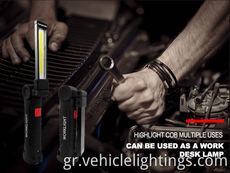 Hot LED COB ΕΡΓΑΣΙΑ ΕΡΩΤΗΣΗ 360 βαθμοί περιστρέψτε το USB επαναφορτιζόμενο λουτρό καλυμμένο με καουτσούκ επιθεώρηση αυτοκινήτου με μαγνήτη και γάντζο